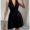 Women's Summer Mini Dress Button Down Sleeveless Collared V Neck Business Casual A Line Dresses