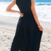 Women's Summer Casual Maxi Dress V Neck Sleeveless Contrast Lace Long Dress