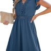 Summer Dress for Women Casual Spring V Neck Lace Appliques Cap Sleeves Hollow Out Beach Mini Dress