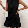 Women's Ruffle Hem Sleeveless Tank Dress Round Neck Casual Jacquard Hem Smock Summer Mini Dresses