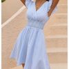 Women's Summer Party Striped Dress Ruffle V Neck A Line Flowy Beach Mini Dresses