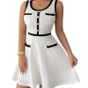 Women's Summer Sleeveless Knitted Mini Dress Button Color Block Party Short Dresses