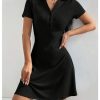 Women's V Neck Short Dresses Short Sleeve Collar Button A Line Dress Work Outfits