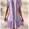 Women's Ruffle Puff Short Sleeve V Neck Textured Summer Short Dresses