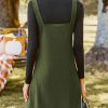 Casual Dresses for Women Square Neck Button Front Sleeveless Pockets A Line Mini Overall Dress