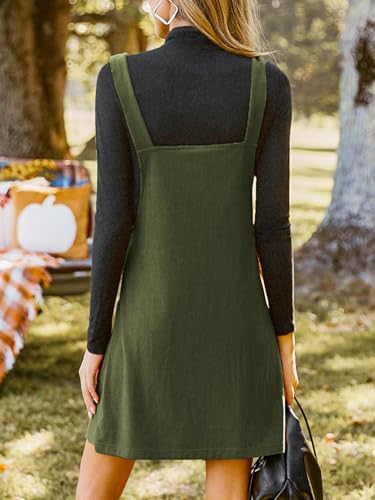 Casual Dresses for Women Square Neck Button Front Sleeveless Pockets A Line Mini Overall Dress