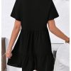 Women's Summer Dress Floral Embroidery V Neck Short Sleeve Ruffle Hem Babydoll Flowy Loose Mini Dresses