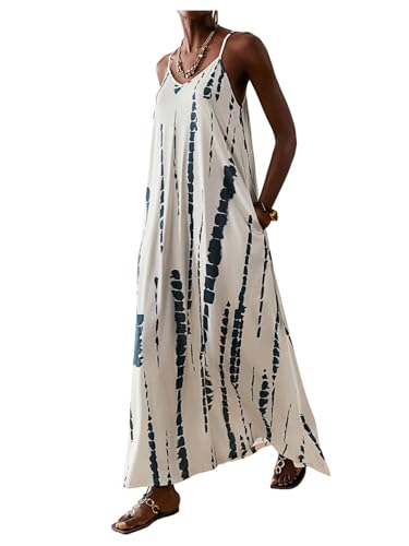 Women's Summer Dress for Women Beach Casual Loose Spaghetti Strap Flowy Maxi Dresses with Pockets