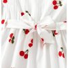 Girl's Cherry Print Short A Line Dress Short Sleeve Belted Flared Dress