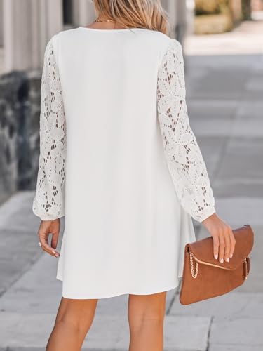 Women's Mini Dress Scalloped V Neck Lace Appliques Long Sleeve Loose Fit A Line Casual Dress
