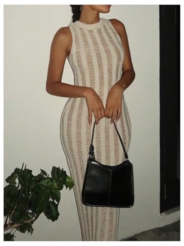 Women's Summer Sleeveless Bodycon Maxi Dress Sheer Knit Beach Vacation Long Dresses