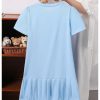 Girl's Bow Pleated Dress Puff Short Sleeve Crew Neck Summer Dresses