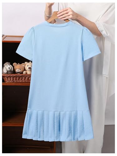 Girl's Bow Pleated Dress Puff Short Sleeve Crew Neck Summer Dresses