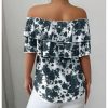 Women's Off The Shoulder Ruffle Short Sleeve Floral Print Summer Blouse Tops