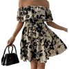 Women's Off The Shoulder Floral Summer Dresses Short Sleeve Ruffle A Line Flowy Short Dress