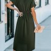 Women's V Neck Wrap Dress Twisted Slit Pleated Waist Tie Short Sleeve Summer Midi Dresses
