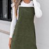 Women's Corduroy Overall Mini Fall Dress Square Neck Adjustable Straps Front Pocket Side Buttons Autumn Dresses