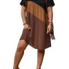Women's Plus Size Dress Color Block Short Sleeve T Shirt Dress Casual Summer Dresses