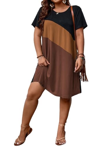 Women's Plus Size Dress Color Block Short Sleeve T Shirt Dress Casual Summer Dresses