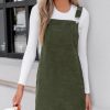 Women's Corduroy Overall Mini Fall Dress Square Neck Adjustable Straps Front Pocket Side Buttons Autumn Dresses
