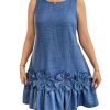 Women's Plus Size Ruffle Hem Tank Dress Crew Neck Sleeveless 3D Flower Summer Short Dresses