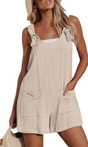 Women's Summer Sleeveless Overall Adjustable Loose Jumpsuit Beach Romper Travel Vacation Outfits with Pockets