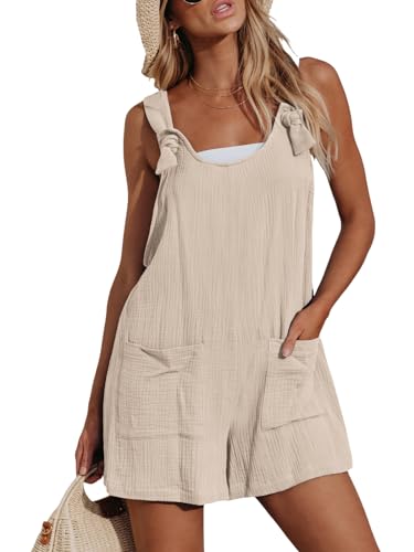 Women's Summer Sleeveless Overall Adjustable Loose Jumpsuit Beach Romper Travel Vacation Outfits with Pockets