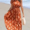 Women's One Shoulder Floral Printed Sleeveless Smocked Waist Maxi Dress Summer Boho Long Dress