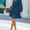 Women Ruffle Lace Mini Fall Dresses Semi Formal Wedding Guest Dress V Neck Long Puff Sleeve Elastic Waist Tie