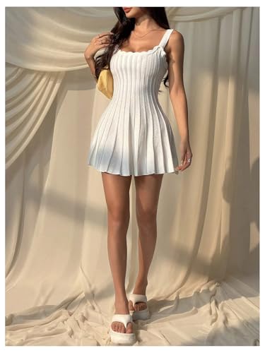 Women's Summer Sleeveless Knit Sweater Dress Scoop Neck Flowy Beach Mini Dresses Date Outfits