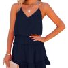 Womens V Neck Summer Mini Dress Sleeveless Ruffle Spaghetti Strap Racerback Flowy Beach Vacation Sundresses