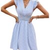 Women's Summer Party Striped Dress Ruffle V Neck A Line Flowy Beach Mini Dresses