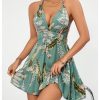 Women's Deep V Neck Ruffle Halter Dress Sleeveless A Line Boho Summer Dresses