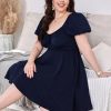 Women's Plus Size Short Sleeve Mini Dress High Waist Summer Dresses Wedding Guest Dress