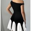 Women's Summer Off The Shoulder Mini Dress Color Block A Line Flared Cocktail Party Dresses