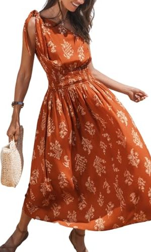 Women's One Shoulder Floral Printed Sleeveless Smocked Waist Maxi Dress Summer Boho Long Dress