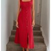 Women's Square Neck Button Down Summer Dresses Bow Tie Elegant Midi Dress