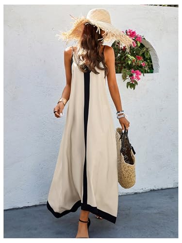 Women's Spaghetti Strap V Neck Color Block A Line Vacation Maxi Dress