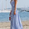 Women's Maxi Dress One Shoulder Sleeveless Smocked Floral Printed Self Tie Boho Long Dress Summer Dress Blue Floral, S