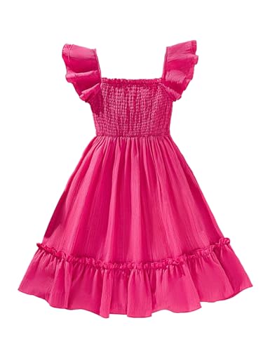 Girl's Birthday Dresses Sleeveless Square Neck Shirred Ruffle Flowy Summer Short Dress