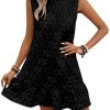 Women's Ruffle Hem Sleeveless Tank Dress Round Neck Casual Jacquard Hem Smock Summer Mini Dresses