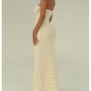 Women's Summer Crochet Tube Maxi Dress Tie Front Strapless Sleeveless Bodycon Knit Long Dresses