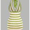 Women's Striped Backless Halter Mini Dresses Sleeveless Bodycon Vacation Knit Dress