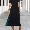 Women's Color Block Pleated Dress Casual Short Sleeve Round Neck A Line Midi Dresses
