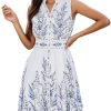 Womens Sleeveless V-Neck Floral Print Standing Collar Casual Mini Dress