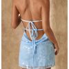 Women's Sequin Sparkly Halter Mini Dress Cowl Neck Draped Backless Sleeveless A Line Party Summer Dresses