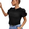 Women's Summer Short Puff Sleeve Tee Top Round Neck T-Shirt