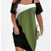 Women's Plus Size Dress Cold Shoulder Color Block Short Sleeve T Shirt Dress Casual Summer Dresses