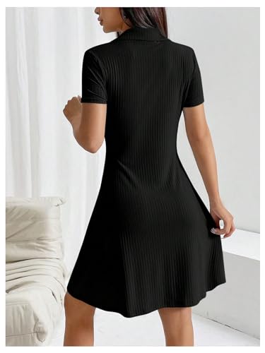 Women's V Neck Short Dresses Short Sleeve Collar Button A Line Dress Work Outfits