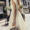Women's Dress V Neck Flutter Sleeve Smocked Short A Line Casual Summer Knee Length Dress